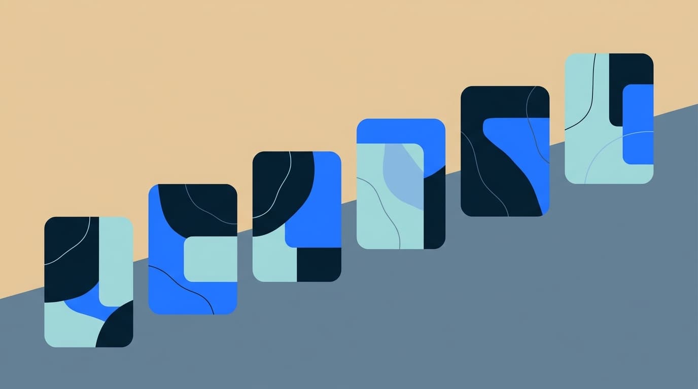 A simple line illustration of six numbered steps rising gently from left to right, in calm blue and sand tones.