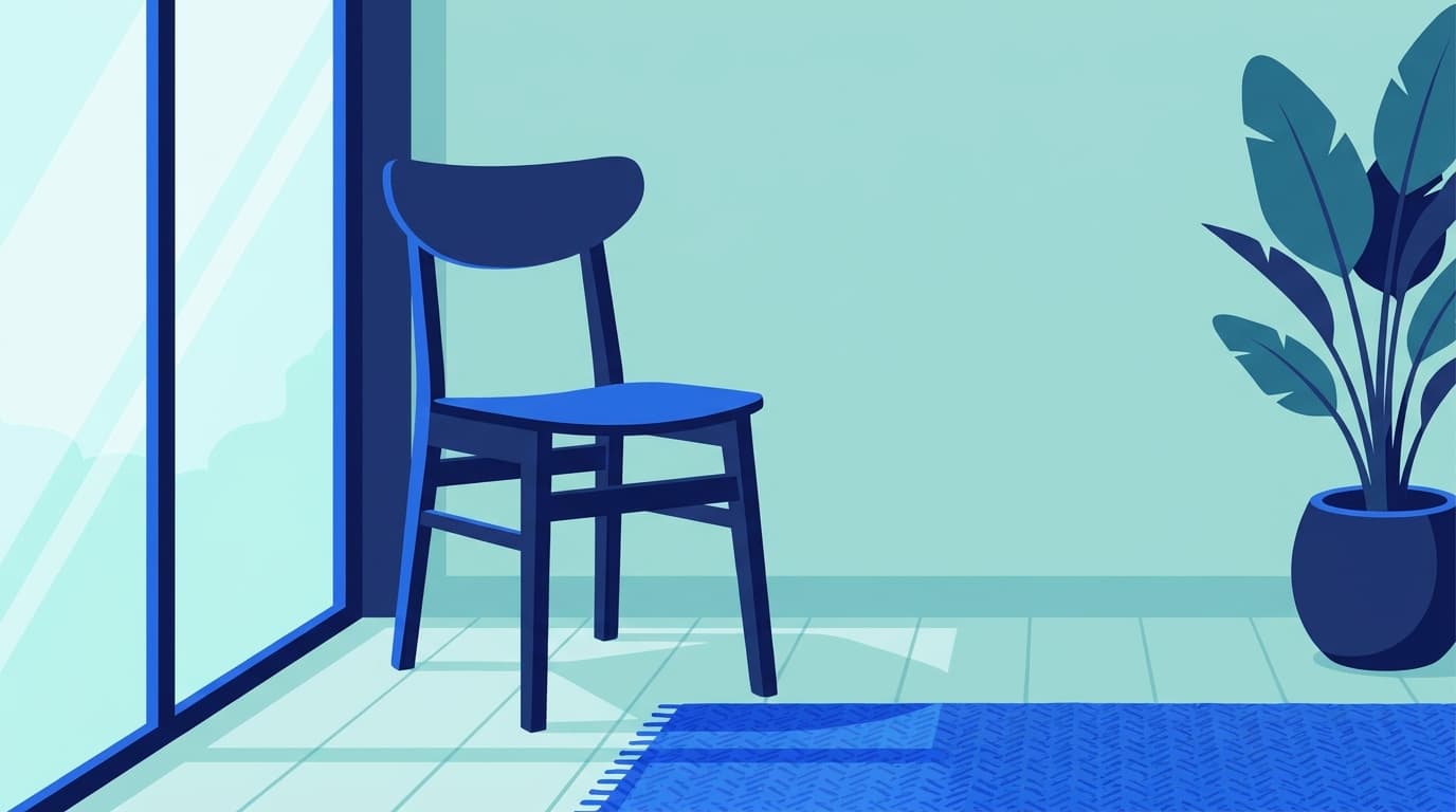 A firm dining chair by a window, showing the upright sitting position used for training