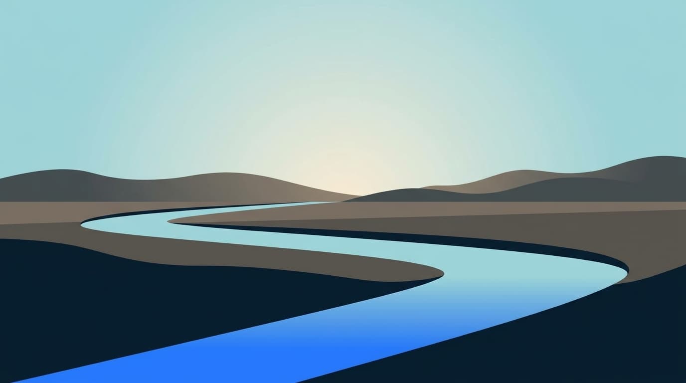 A long flat road through quiet countryside under soft morning light