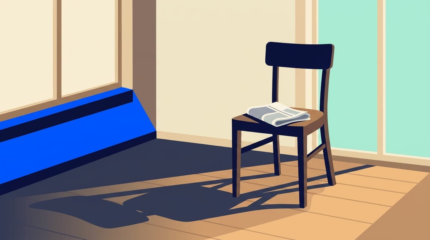 Une chaise de cuisine près d'une fenêtre, dans la lumière du matin, symbole d'une séance courte et calme