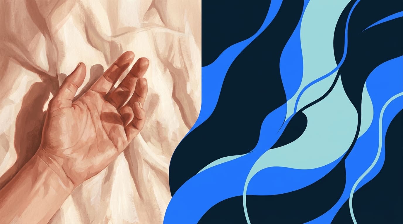 An open hand resting loosely on a linen cloth, fingers uncurled, in warm side light